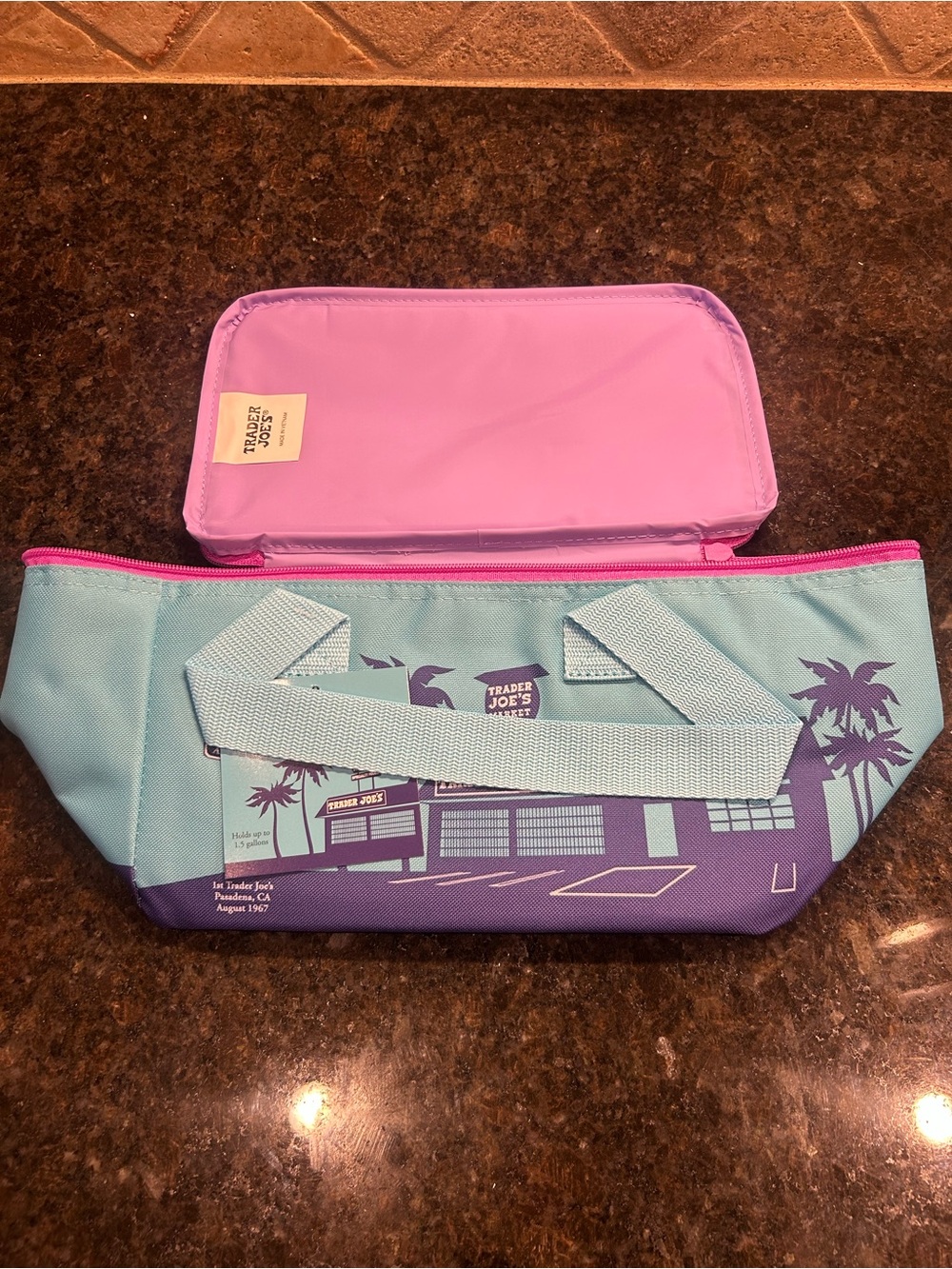 NWT - Sold Out Trader Joe’s mini insulated tote - aqua/purple